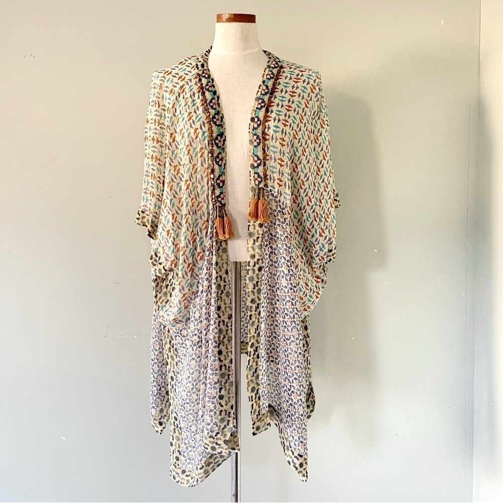 Stephanie Vaille multicolored Beaded Sisal Kimono One Size NWOT